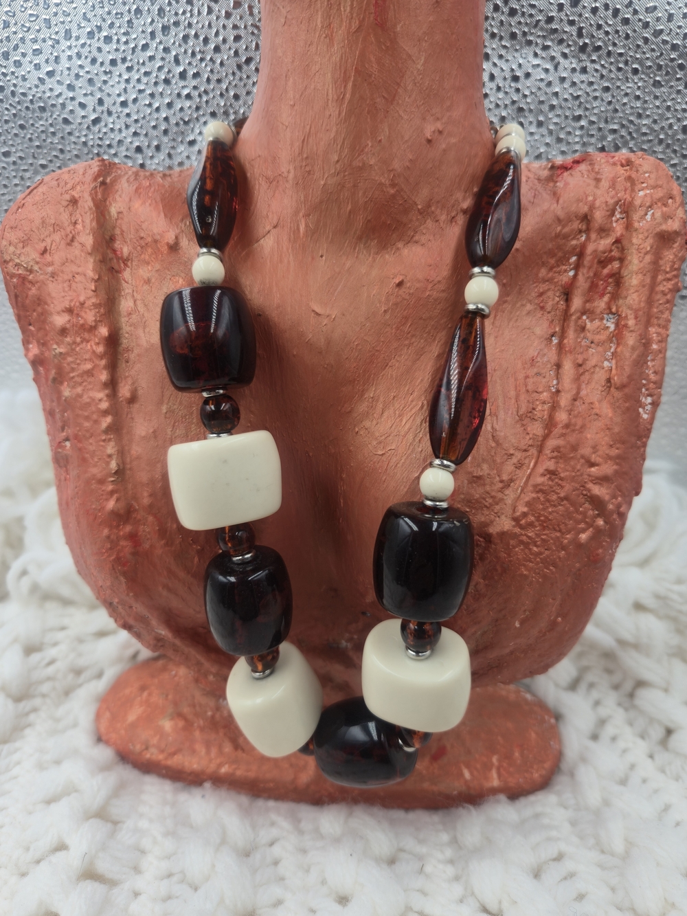 Chunky Brown and Ivory Bead Necklace